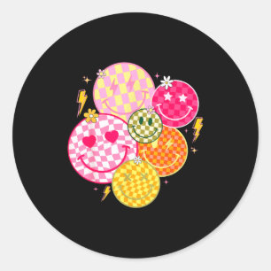 Retro Happy Face Shirt Checkered Pattern Smile Fac Classic Round Sticker