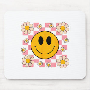 Retro Happy Face Shirt Checkered Pattern Smile Fac Mouse Pad