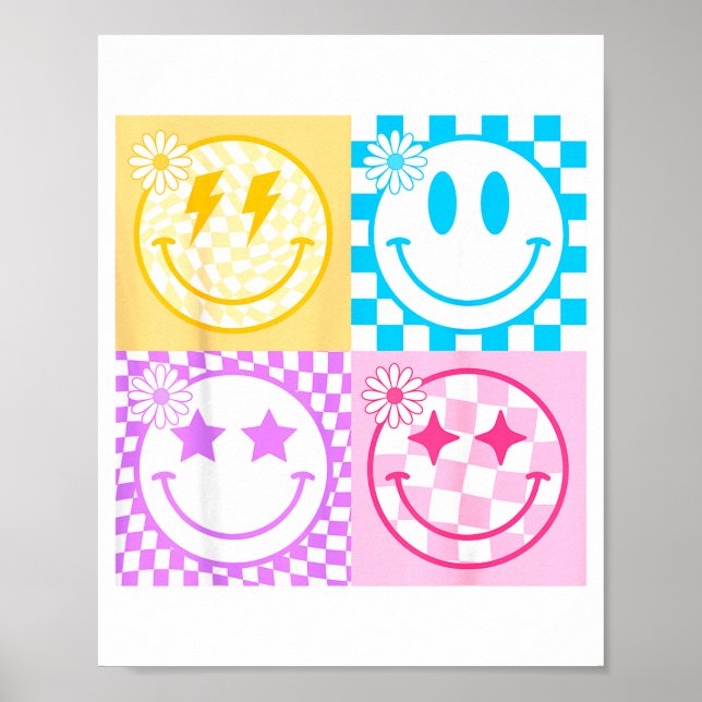 Retro Happy Face Shirt Checkered Pattern Smile Fac Poster (Front)