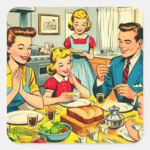 Retro Happy Family Comics Square Sticker