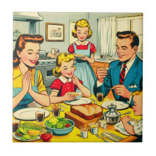 Retro Happy Family Comics Tile