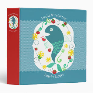 Retro happy fish wine cookbook recipe binder