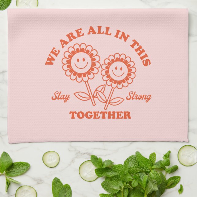 Retro Happy Flower Graphic Kitchen Towel (Folded)