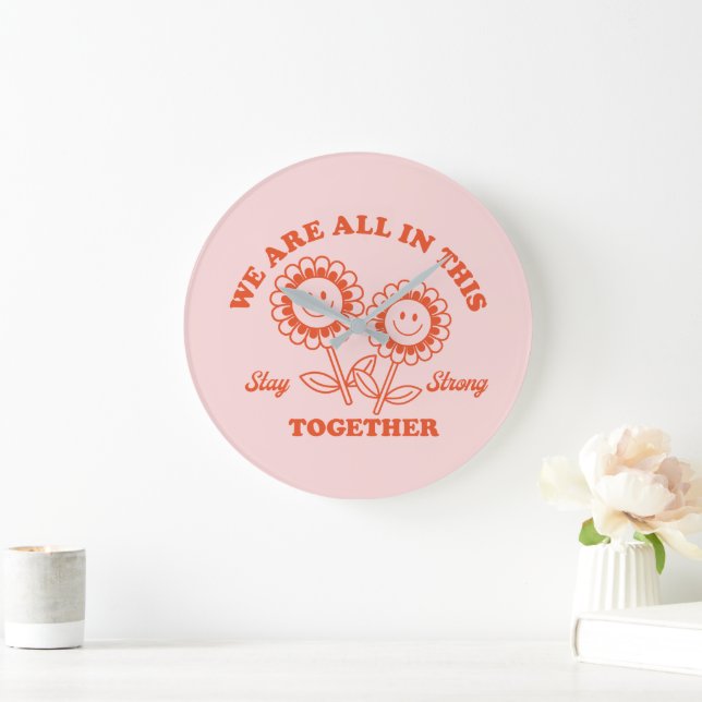 Retro Happy Flower Graphic Large Clock (Home)