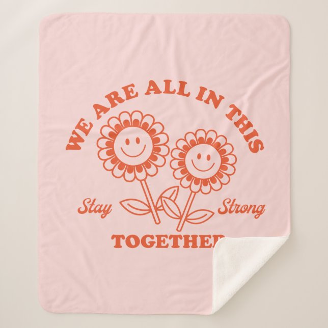 Retro Happy Flower Graphic Sherpa Blanket (Front)