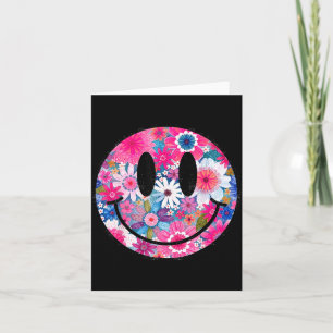 Retro Happy Flowers Smile Face Groovy Boho Design Card