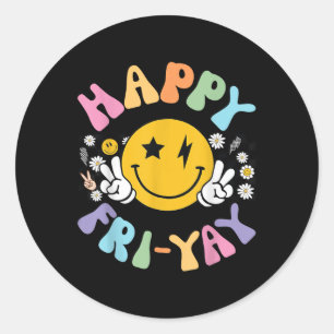 Retro Happy Fri-yay Funny Fri Yay Teacher Student  Classic Round Sticker