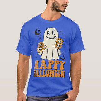 Retro Happy Halloween Floral Ghost Boo Spooky Seas T-Shirt