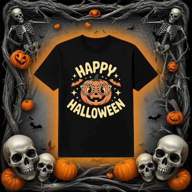 Retro Happy Halloween Jack-O'-Lantern T-Shirt (Creator Uploaded)