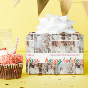 Retro Happy Holidays Cute Photo Collage Christmas Wrapping Paper