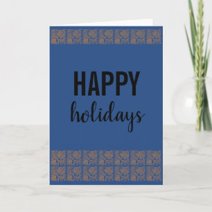 Retro Happy Holidays Pine Cone Blue Blank Holiday Card