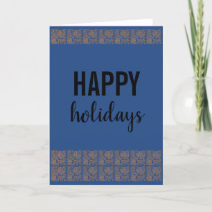 Retro Happy Holidays Pine Cone Blue Blank Holiday Card