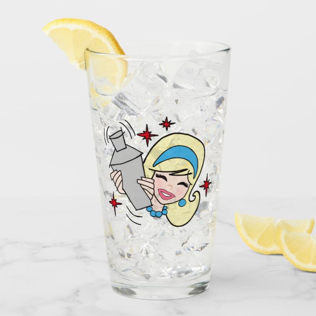 Retro Happy Hour Girl Glass Cup (Front Ice)