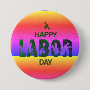 Retro Happy Labour Day In Retro Blue 3 Inch Round Button