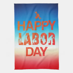Retro Happy Labour Day In Retro Red Kitchen Towel