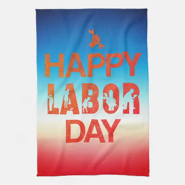 Retro Happy Labour Day In Retro Red Kitchen Towel (Vertical)