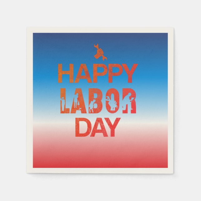 Retro Happy Labour Day In Retro Red Napkin (Front)