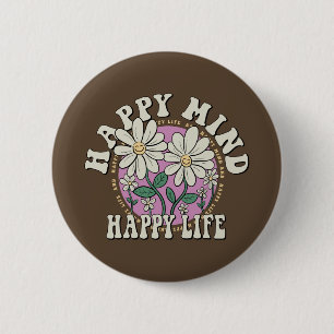 Retro Happy Mind Happy Life 2 Inch Round Button