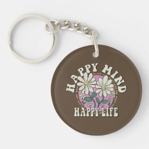 Retro Happy Mind Happy Life Keychain