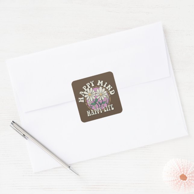Retro Happy Mind Happy Life Square Sticker (Envelope)