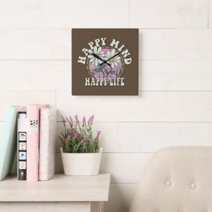 Retro Happy Mind Happy Life Square Wall Clock