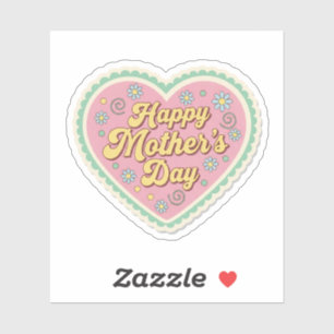 Retro Happy Mothers Day Pink Heart Sticker