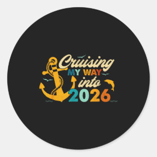 Retro Happy New Year 2026 Nye Disco Cute Bow Hipe  Classic Round Sticker