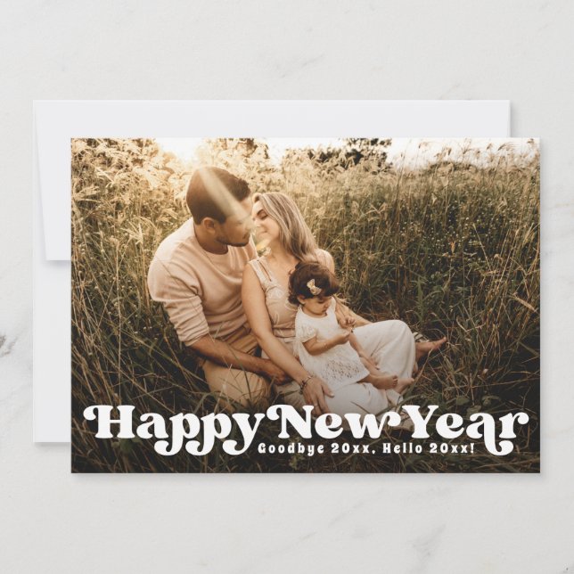 Retro Happy New Year Photo Holiday Card (Front)