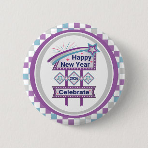 Retro Happy New Year Sign – Celebrate Marquee 2 Inch Round Button