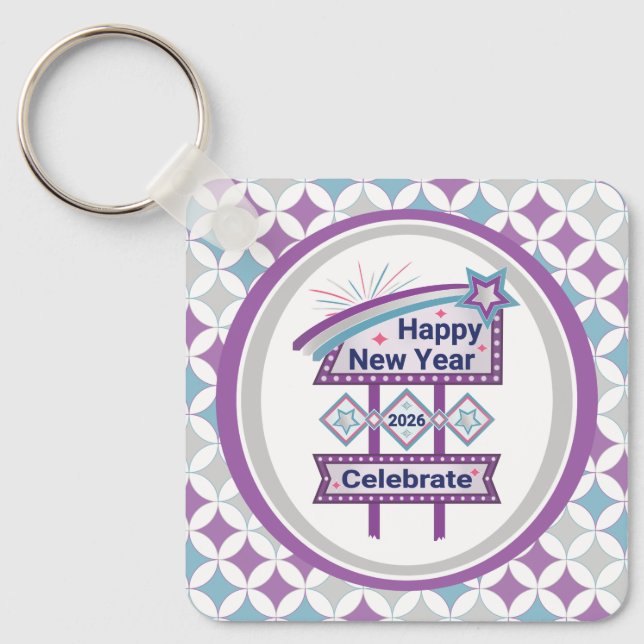Retro Happy New Year Sign – Celebrate Marquee Keychain (Front)