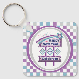 Retro Happy New Year Sign – Celebrate Marquee Keychain