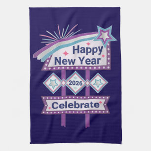 Retro Happy New Year Sign – Celebrate Marquee Kitchen Towel