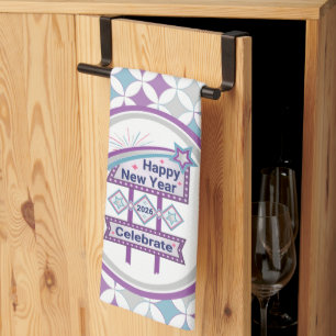 Retro Happy New Year Sign – Celebrate Marquee Kitchen Towel