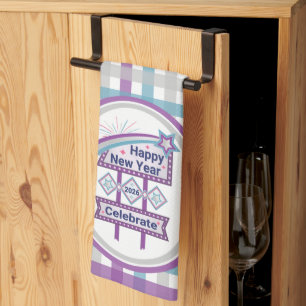 Retro Happy New Year Sign – Celebrate Marquee Kitchen Towel