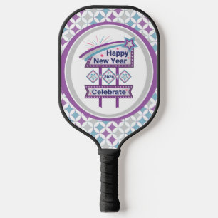 Retro Happy New Year Sign – Celebrate Marquee Pickleball Paddle