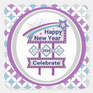 Retro Happy New Year Sign – Celebrate Marquee Square Sticker
