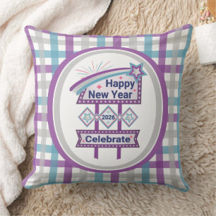 Retro Happy New Year Sign – Celebrate Marquee Throw Pillow