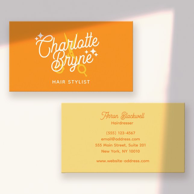 Retro Happy Orange  Hair Stylist Scissors Business Card (Creator Uploaded)