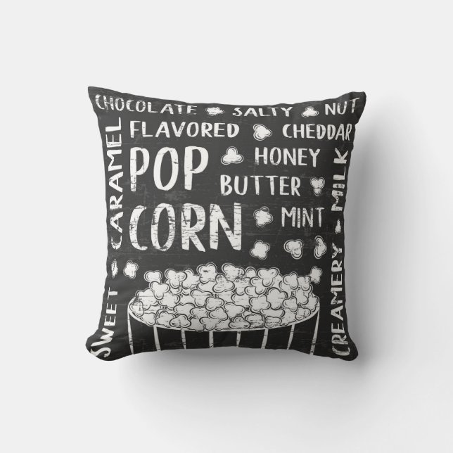 Retro Happy Popcorn Party Throw Pillow (Front)