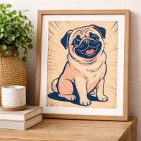 Retro Happy Pug Dog Comic Style Art