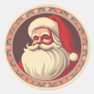 Retro Happy Santa Vintage Classic Round Sticker