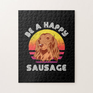 Retro Happy Sausage Dog Jigsaw Puzzle