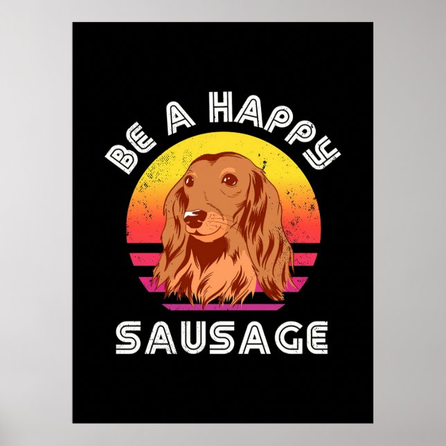 Retro Happy Sausage Dog Poster (Front)