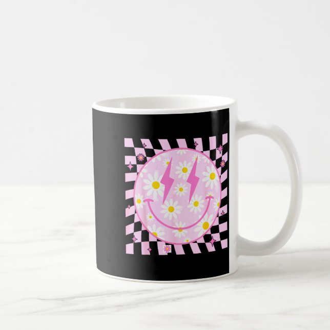 Retro Happy Smile Face Checkered Pattern Nk Daisy  Coffee Mug (Right)