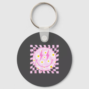 Retro Happy Smile Face Checkered Pattern Nk Daisy Keychain