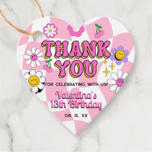 Retro Happy Smile Face Pink Chequered Fun Birthday Favour Tags