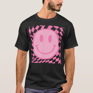 Retro Happy Smile Face Smiling Chequered Pattern P T-Shirt