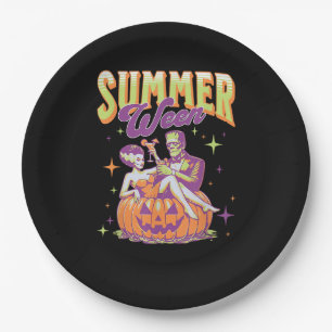 Retro Happy Summerween Funny Frankenstein Monster  Paper Plate