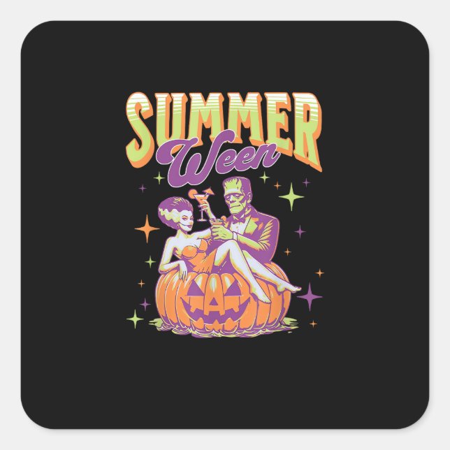 Retro Happy Summerween Funny Frankenstein Monster  Square Sticker (Front)