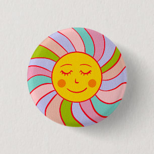 Retro happy sun 1 inch round button